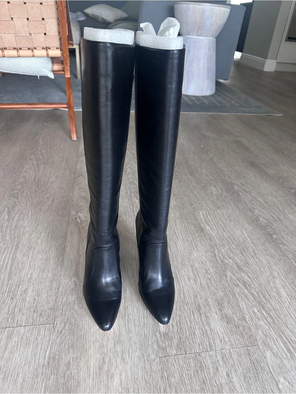 BCBGMAXAZRIA NWT Black Knee-high Leather Boots with Studded Wedge Heel
